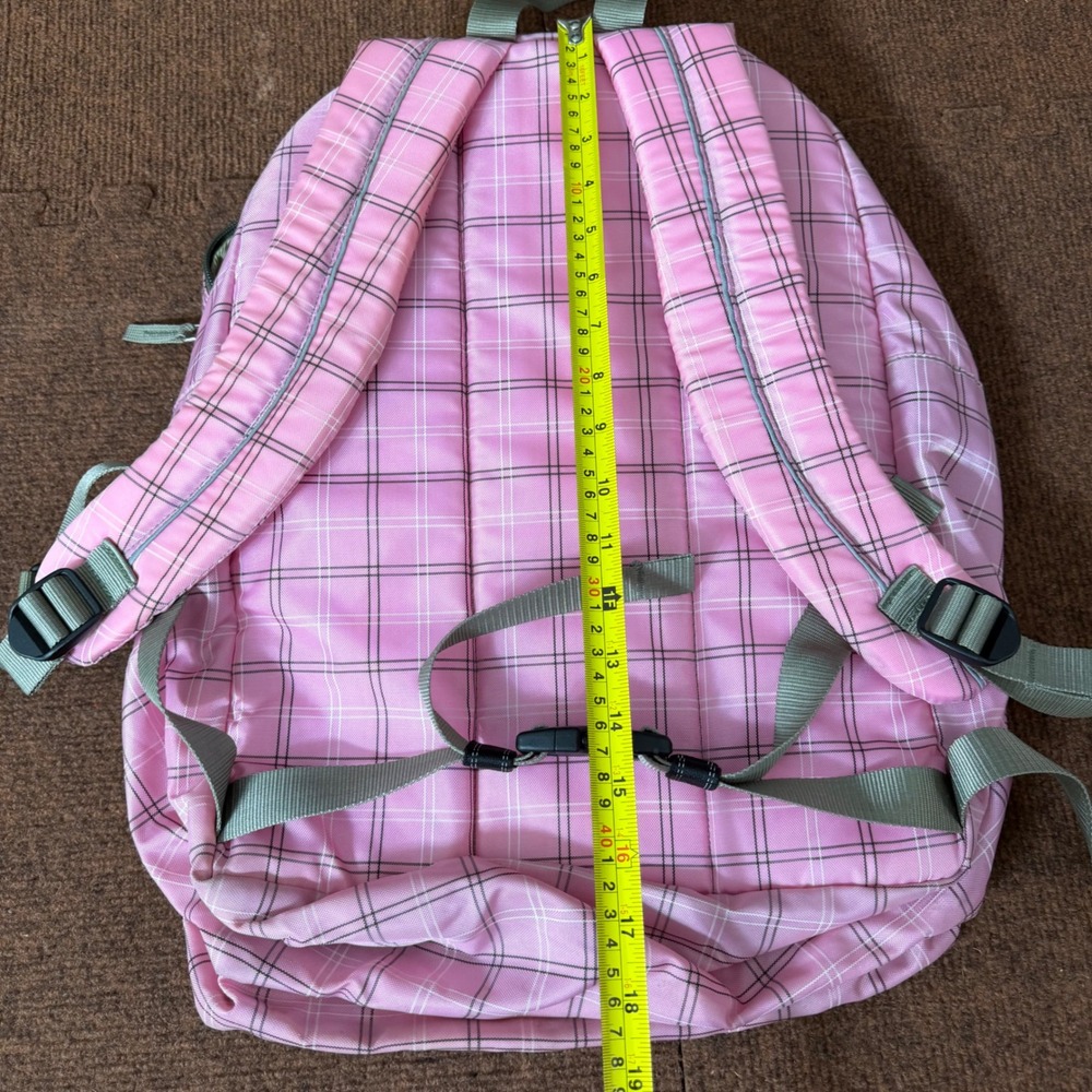 LL Bean Backpack Pink Plaid School Travel Bag Reflective Strip Organizer Pocket - Picture 7 of 8